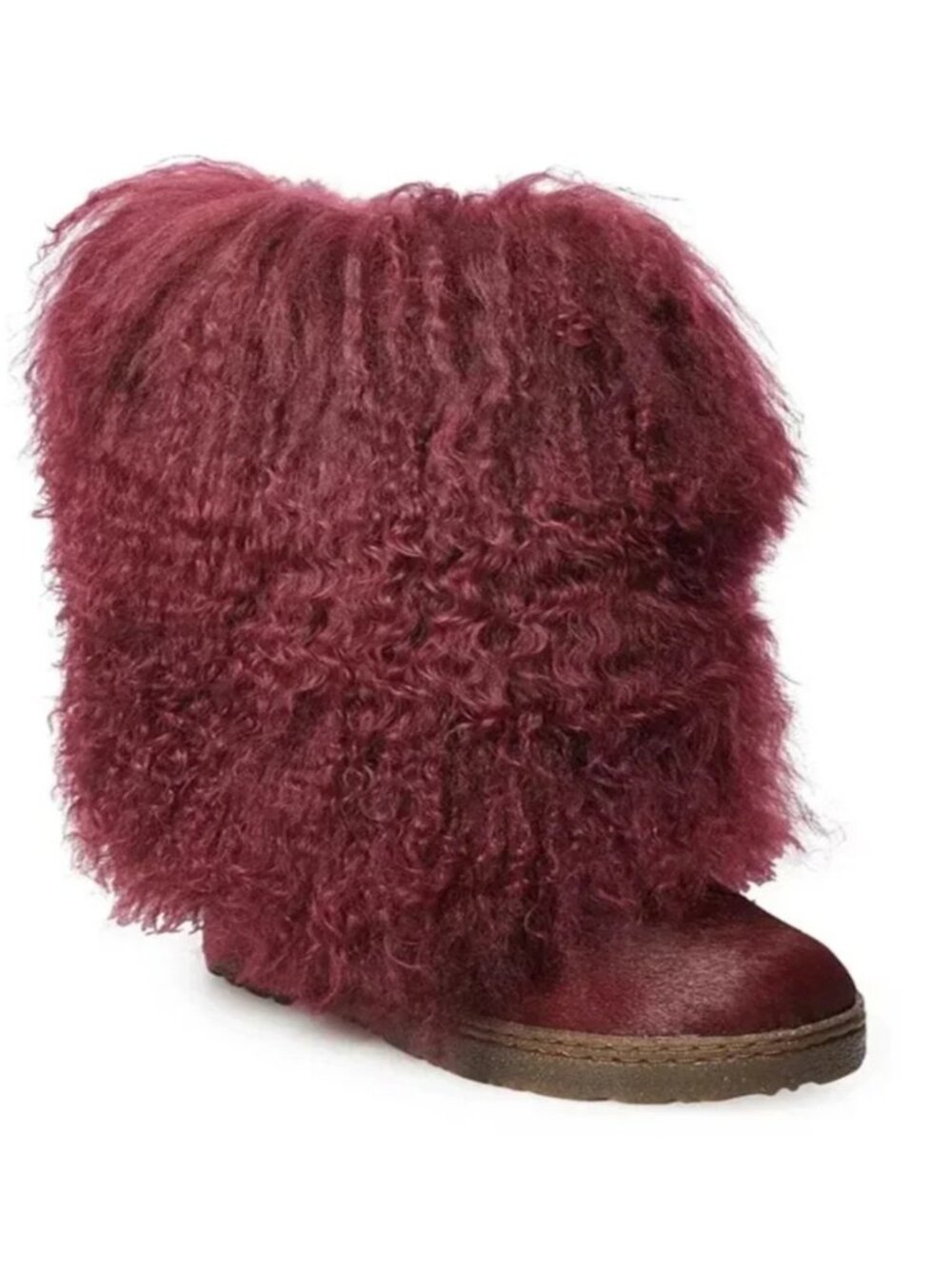 Bearpaw Boetis II Burgundy Curly Lamb Fur Sheepskin Lined Mongolian Boots 7 NEW